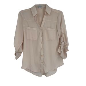 Express The Portofino Shirt Size XS Blush Pink Roll Tab Collar Button Up office